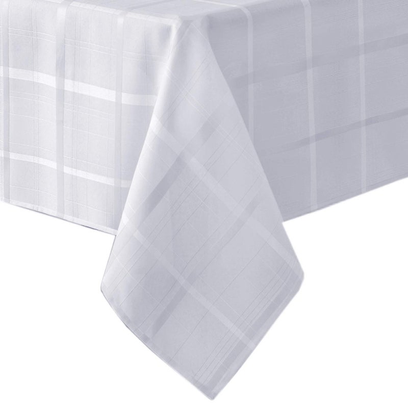 Newbridge 52 x 70 Inch Rectangle Fabric Tablecloth, Elegance Plaid, 100% Polyester, No Iron Soil Resistant Dining Room, Party and Banquet Table Cover, Solid Textured, White - Image 4